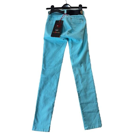 BonBonUp Butt Lifter Jeans Womens 8 Turquoise Black Belt Stretch 2024 Columbia - Picture 5 of 16